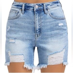 Risen Los Angeles light wash Blue Jean Shorts/Distressed and Frayed Hem